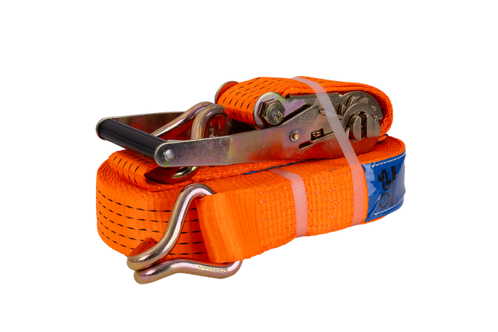 Satz aus vier UNITRAILER 15m/50mm/5t orangefarbenen Transportgurten mit Spannvorrichtung