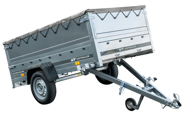 Faltbarer Anhänger GARDEN TRAILER 230 KIPP mit zusätzlichen Bordwänden, Stützrad und Flachplane