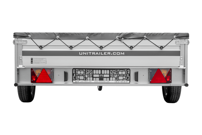 Autotransportanhänger mit Aluminiumseitenwänden 264x150 Unitrailer Garden 265 KIPP ALU mit H-0-Rahmen und grauer Plane