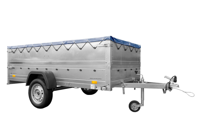 Einachsanhänger auf Federn 264x125 UNITRAILER GARDEN 264/R KIPP mit BIS-Seiten, H-0-Rahmen und blauer Plane