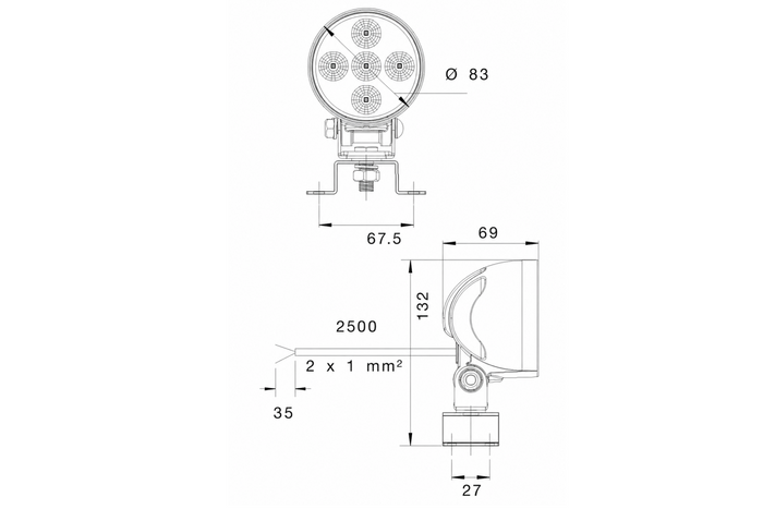 LED-Arbeitsscheinwerferreflektor ASPÖCK WORKPOINT 5xLED rund