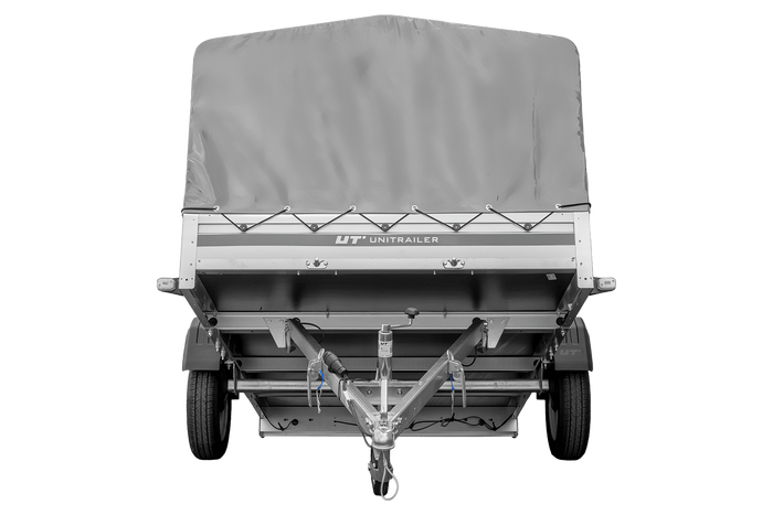 Einachsanhänger mit Aluminiumseitenwänden 264x150 Unitrailer Garden 265 KIPP ALU mit H-800 Rahmen und grauer Plane
