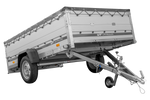 Einachsanhänger mit Aluminiumseitenwänden 264x150 Unitrailer Garden 265 KIPP ALU mit BIS-Seitenwänden, H-0-Rahmen und grauer Plane