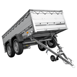 Zweiachsiger Anhänger mit Aluminiumseitenwänden 264x125 Unitrailer Garden 264/2 KIPP ALU mit BIS-Seitenwänden, H-0-Rahmen und grauer Plane