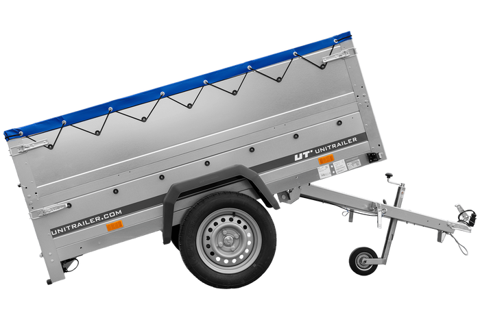 PKW-Anhänger 200x125 UNITRAILER GARDEN 201 KIPP mit Bordwandaufsatz und blauer Flachplane