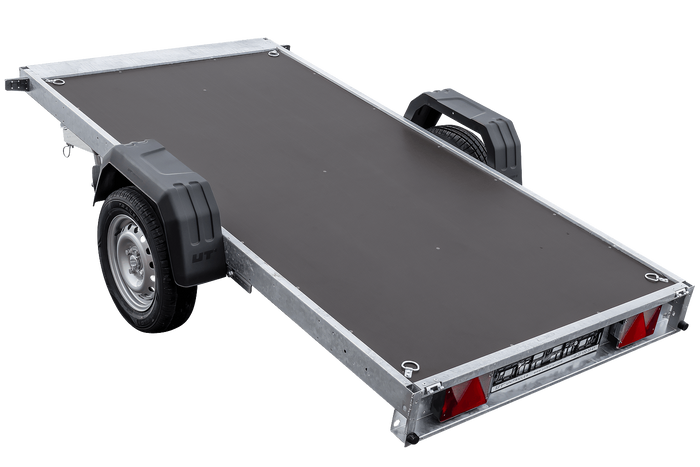 Einachsiger Anhänger auf Blattfedern 264x125 UNITRAILER FORCE 264/R KIPP mit H-1100 Rahmen und blauer Plane