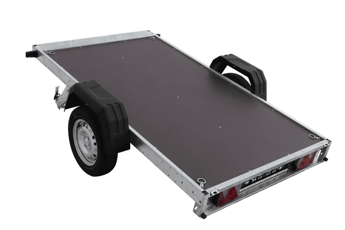 Einachsanhänger 230x125 UNITRAILER FORCE 230 KIPP mit Gitterwänden, H-0-Rahmen und grauer Plane