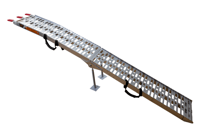 UNITRAILER ALR003 Klappbare Aluminiumrampe für Anhänger, 221 cm, 340 kg, mit Gurt und Stütze