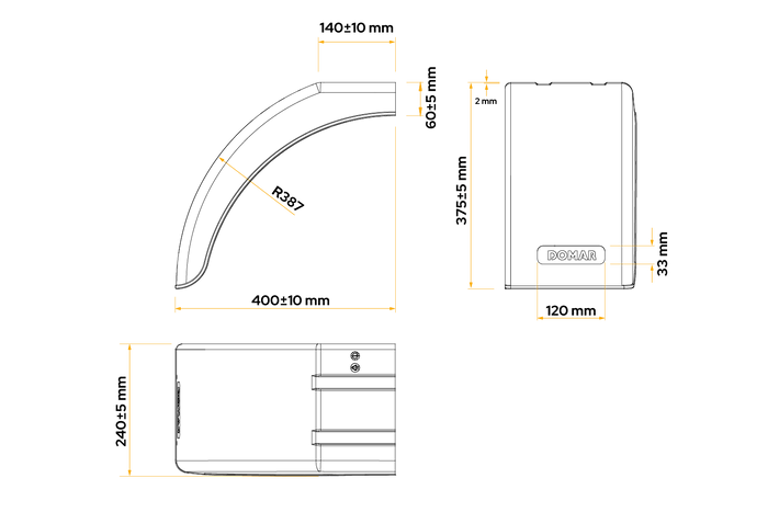 Linke Kotflügelhälfte für Anhänger DOMAR DR1014001 Radlauf 400/240 mm