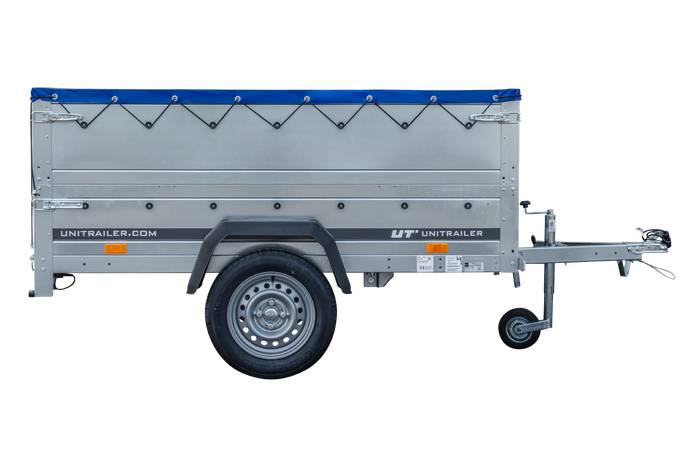 Einachsanhänger 200x106 UNITRAILER GARDEN 200 KIPP mit BIS-Seitenwänden und blauer Plane