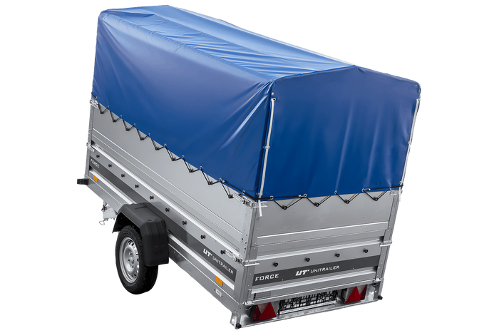 Autotransportanhänger 264x125 UNITRAILER FORCE 264 KIPP mit BIS-Seitenwänden, H-800-Rahmen und blauer Plane