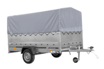 Einachsiger Anhänger auf Blattfedern 264x150 UNITRAILER GARDEN 265/R KIPP mit BIS-Seitenwänden, H-800-Rahmen und grauer Plane