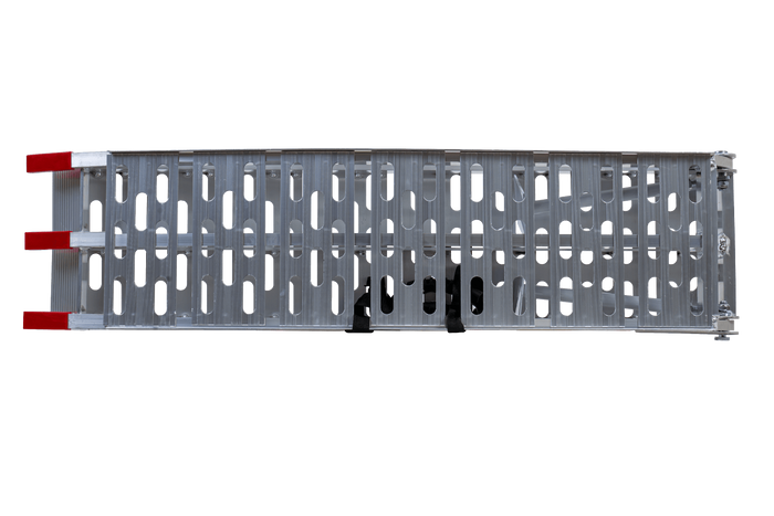 UNITRAILER ALR003 Klappbare Aluminiumrampe für Anhänger, 221 cm, 340 kg, mit Gurt und Stütze