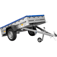 Gartenanhänger 200 Kipp mit Stützrad und blauer Plane