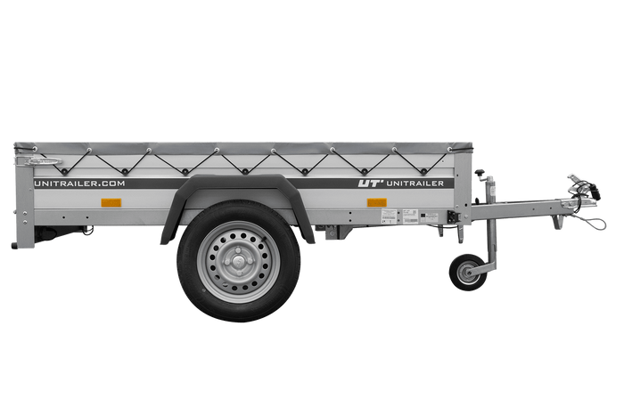 Einachsanhänger mit Aluminiumseitenwänden 200x125 Unitrailer Garden 201 KIPP ALU mit H-0-Rahmen und grauer Plane