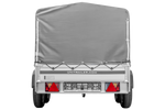 Zweiachsiger Anhänger mit Aluminiumseitenwänden 264x125 Unitrailer Garden 264/2 KIPP ALU mit H-800 Rahmen und grauer Plane