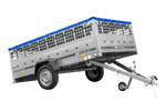 Anhänger 264x150 UNITRAILER GARDEN 265 KIPP mit Gitteraufsatz, Flachplanenträgern und blauer Plane