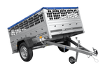PKW-Anhänger 200x125 UNITRAILER GARDEN 201 KIPP mit Gitteraufsatz, blauer Flachplane und Flachplanenträger