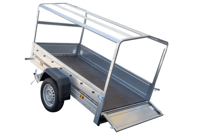 Einachsanhänger 200x106 UNITRAILER GARDEN 200 KIPP mit H-800 Rahmen und blauer Plane
