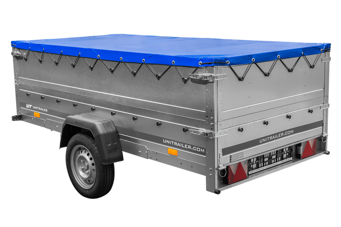 Einachsanhänger auf Federn 264x125 UNITRAILER GARDEN 264/R KIPP mit BIS-Seiten, H-0-Rahmen und blauer Plane