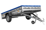Autotransportanhänger mit Aluminiumseitenwänden 264x150 Unitrailer Garden 265 KIPP ALU mit H-0-Rahmen und blauer Plane