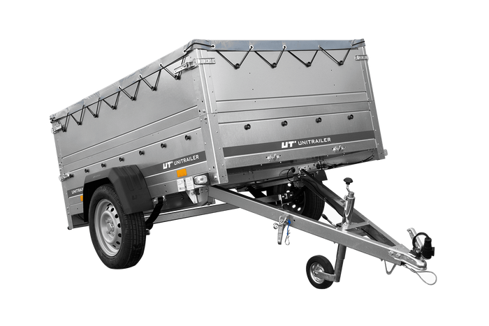 Leichtanhänger auf Federn 200x125 UNITRAILER GARDEN 201/R KIPP mit BIS-Seiten, H-0-Rahmen und grauer Plane