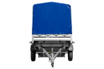 Autoanhänger mit Aluminiumseitenwänden 264x125 Unitrailer Garden 264 KIPP ALU mit H-1100 Rahmen und blauer Plane
