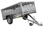 PKW-Ahänger 230x125 UNITRAILER GARDEN 230 KIPP mit Gitteraufsatz und grauer Plane