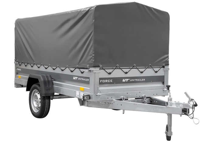 Ungebremster Anhänger 264x125 UNITRAILER FORCE 264 KIPP mit H-800 Spriegel und grauer Hochplane
