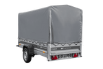 Einachsiger Federanhänger 264x125 UNITRAILER FORCE 264/R KIPP mit H-1100 Rahmen und grauer Plane