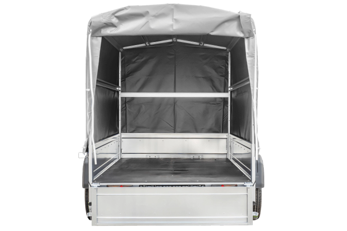 PKW-Anhänger auf Blattfedern 230x125 UNITRAILER GARDEN 230/R KIPP mit H-1100-Rahmen und grauer Plane