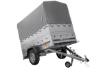 Leichter Anhänger 200x106 UNITRAILER GARDEN 200 KIPP mit BIS-Seitenwänden, H-800-Rahmen und grauer Plane