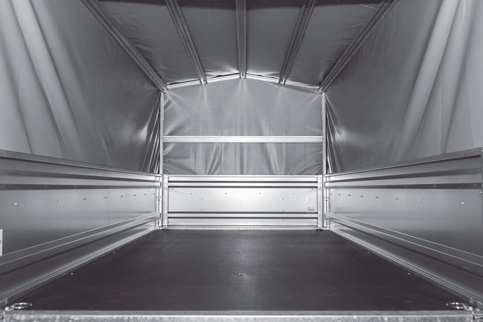 Einachsanhänger 230x125 UNITRAILER FORCE 230 KIPP mit H-800 Spriegel und grauer Hochplane