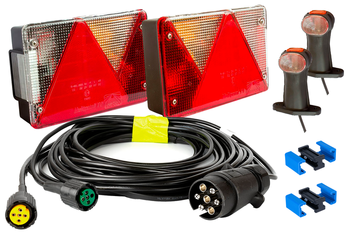 Lichtset: ASPÖCK Rücklichter + ASPÖCK Seitenmarkierungsleuchten + MANTES 4,5m 7PIN Kabelbaum + Schnellverbinder