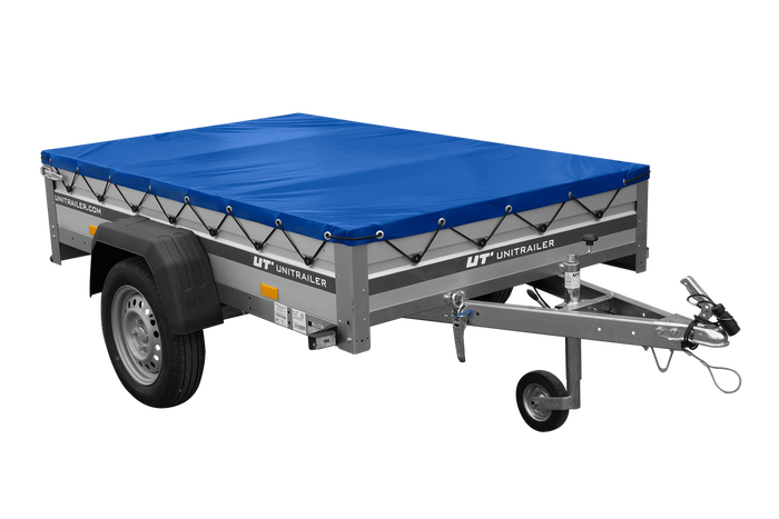 Einachsanhänger mit Aluminiumseitenwänden 200x125 Unitrailer Garden 201 KIPP ALU mit H-0-Rahmen und blauer Plane