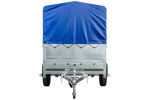 PKW-Anhänger 230x125 UNITRAILER GARDEN 230 KIPP mit Zusätzbordwänden und blauer Hochplane