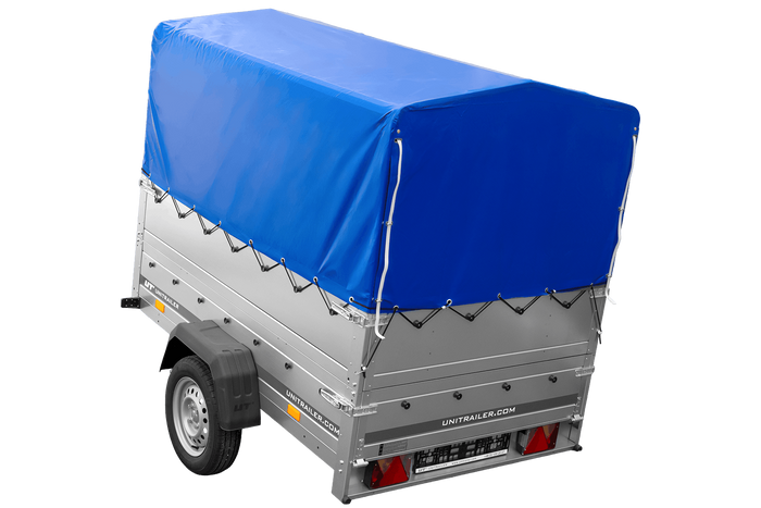 PKW-Anhänger 200x125 UNITRAILER GARDEN 201 KIPP mit Bordwandaufsatz und blauer Hochplane