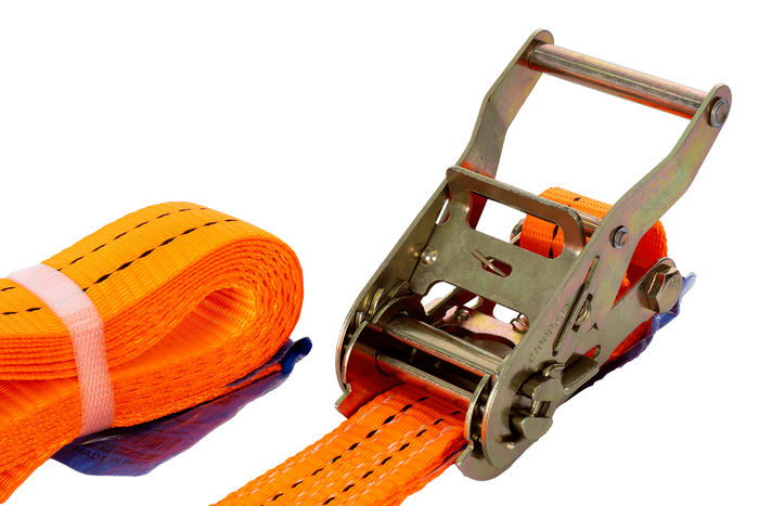 Satz aus vier UNITRAILER 3m/35mm/2t orangefarbenen Transportgurten mit Spannvorrichtung
