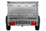 Autotransportanhänger 200x106 UNITRAILER GARDEN 200 KIPP mit BIS-Seitenwänden und grauer Plane