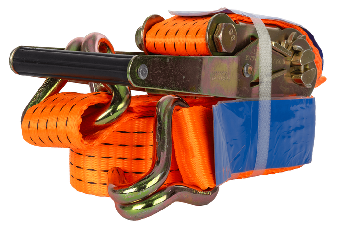Satz aus vier UNITRAILER 5m/50mm/5t orangefarbenen Transportgurten mit Spannvorrichtung