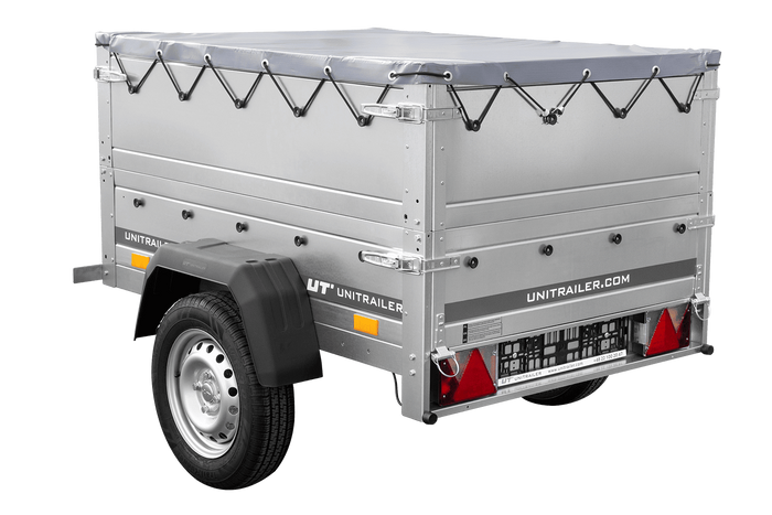 Pkw Anhänger Neu GARDEN TRAILER 150 KIPP mit zusätzlichen Bordwänden, Stützrad und grauer Flachplane