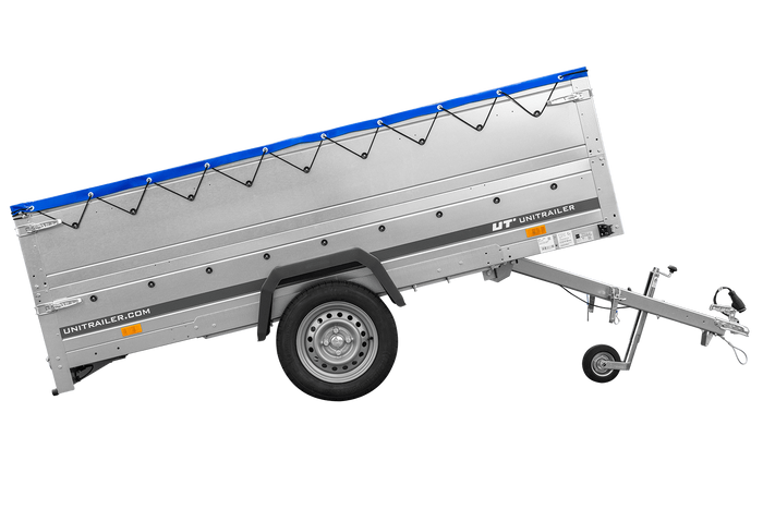 Großer Anhänger 750 kg GARDEN TRAILER 264 KIPP mit Bordwandaufsatz [zusätzliche 40 cm], Stützrad und blauer Flachplane