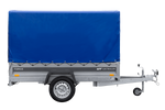 Autotransportanhänger auf Federn 230x125 UNITRAILER FORCE 230/R KIPP mit H-1100 Rahmen und blauer Plane