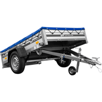 Einachsiger Anhänger auf Blattfedern mit Aluminiumseitenwänden 200x125 Unitrailer Garden 201/R KIPP ALU mit H-0-Rahmen und blauer Plane