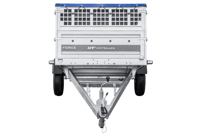 Einachsanhänger 264x125 UNITRAILER FORCE 264 KIPP mit Gitterwänden, H-0-Rahmen und blauer Plane