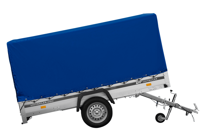 Autoanhänger mit Aluminiumseitenwänden 264x150 Unitrailer Garden 265 KIPP ALU mit H-1100 Rahmen und blauer Plane