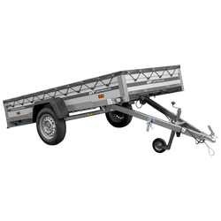 Autotransportanhänger mit Aluminiumseitenwänden 264x125 Unitrailer Garden 264 KIPP ALU mit H-0-Rahmen und grauer Plane