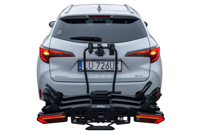 Inter Pack Velox 3 LED - faltbarer Anhängerkupplungs-Fahrradträger für 3 Fahrräder mit LED-Beleuchtung (schwarz)