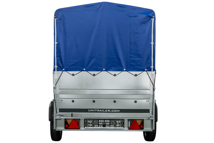 PKW-Anhänger 230x125 UNITRAILER GARDEN 230 KIPP mit Zusätzbordwänden und blauer Hochplane