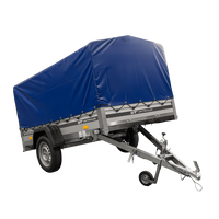 Einachsanhänger mit Aluminiumseitenwänden 230x125 Unitrailer Garden 230 KIPP ALU mit H-800 Rahmen und blauer Plane